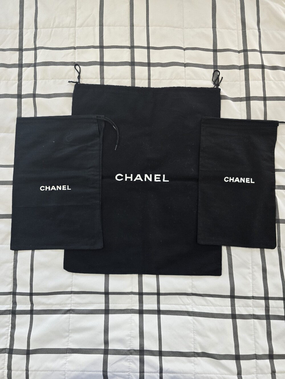 NEW CHANEL Set of 3 Authentic Black Dust Bags Assorted Sizes Storage